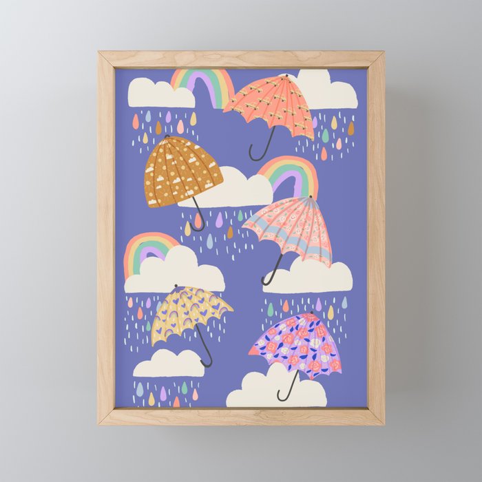 Spring Rain with Umbrellas Mini Art Print Gallery Image 1