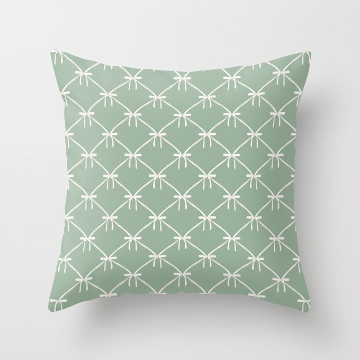 Bows & Ribbons Pattern XXVII Sage Green Throw Pillow Gallery Image 6