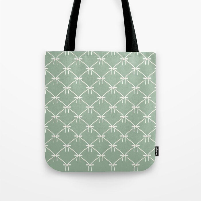 Bows & Ribbons Pattern XXVII Sage Green Tote Bag Gallery Image 1