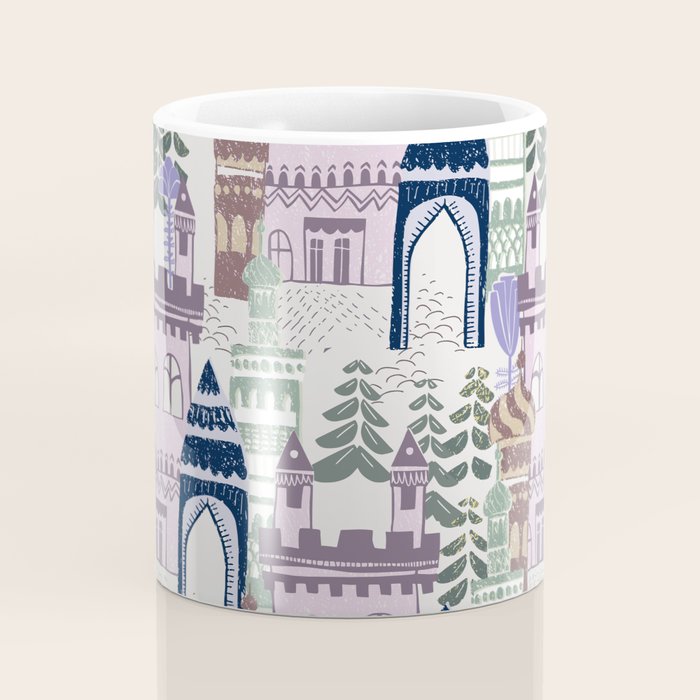 Block print Home pattern lilac Coffee Mug Gallery Image 4