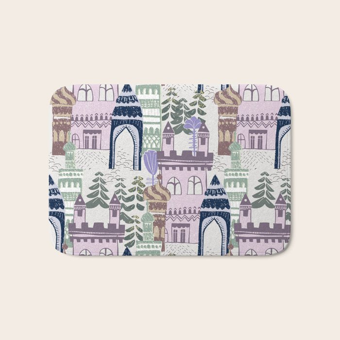Block print Home pattern lilac Bath Mat Gallery Image 1