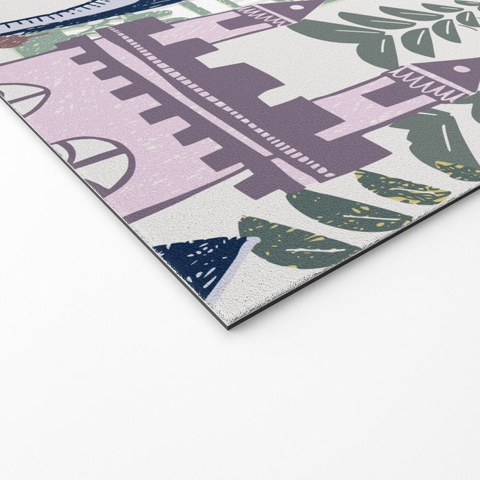 Block print Home pattern lilac Welcome Mat Gallery Image 2