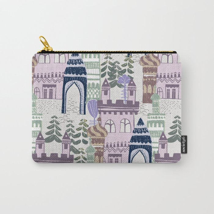 Block print Home pattern lilac Carry All Pouch Gallery Image 1