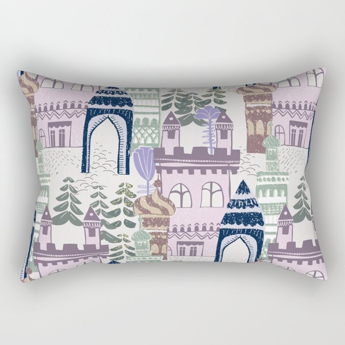 Block print Home pattern lilac Rectangular Pillow Gallery Image 2