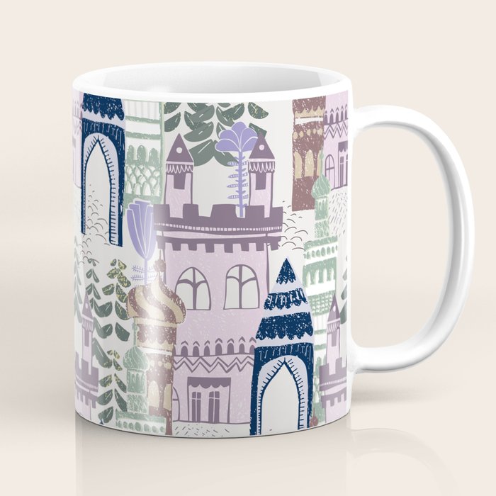Block print Home pattern lilac Coffee Mug Gallery Image 1