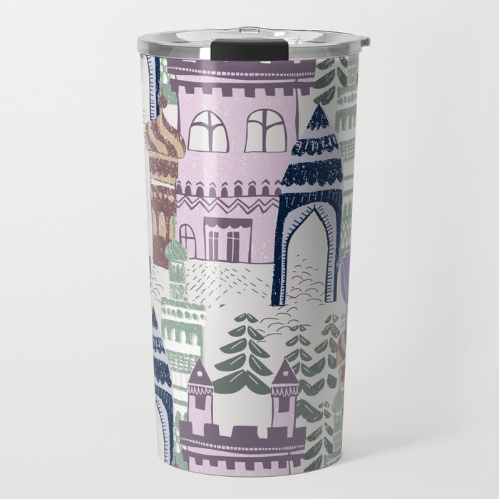 Block print Home pattern lilac Travel Mug Gallery Image 1