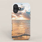 sunset sky over ocean - beach with sunset sky horizon iPhone Case Gallery Image 1