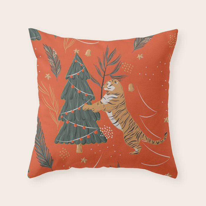 Tigers Christmas Throw Pillow Gallery Image 6