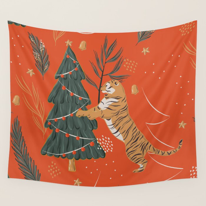Tigers Christmas Wall Tapestry Gallery Image 1