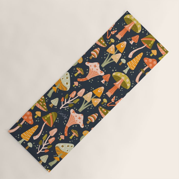 Mystic Mushrooms - Khaki & Green on Navy Yoga Mat Gallery Image 1
