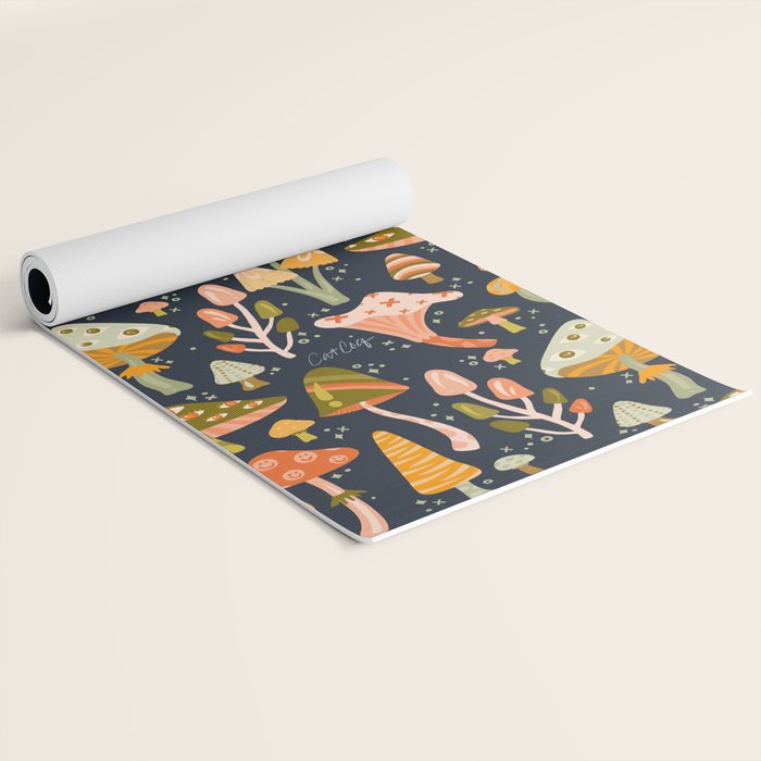 Mystic Mushrooms - Khaki & Green on Navy Yoga Mat Gallery Image 2