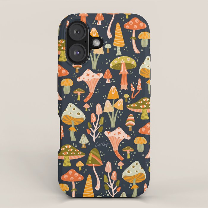 Mystic Mushrooms - Khaki & Green on Navy iPhone Case Gallery Image 1