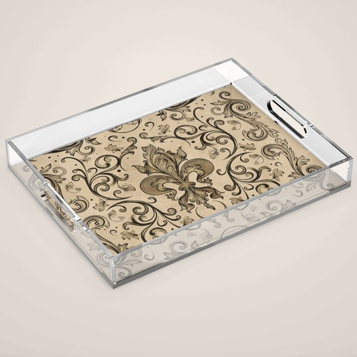 Vintage Fleur-de-lis ornament  Acrylic Tray Gallery Image 1