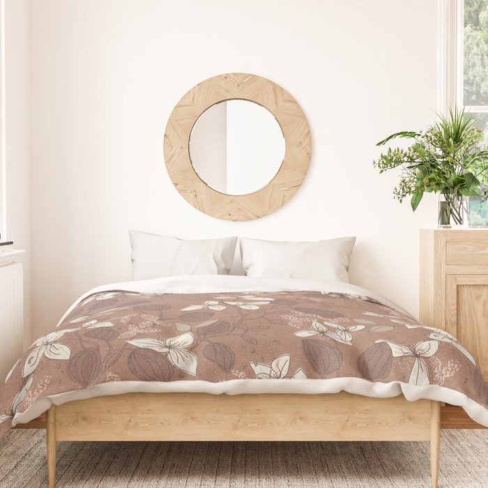 Floral elegance relaxed textured mocha mousse Duvet Cover Gallery Image 3