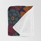 Dark Burgundy, Teal & Mustard Floral Throw Blanket Gallery Image 3