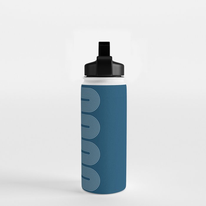 Mid Century Modern Geometric 101 in night Blue (Rainbow Abstract) Water Bottle Gallery Image 2