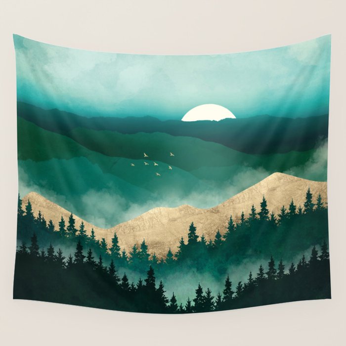 Summer Forest Mist Wall Tapestry Gallery Image 1