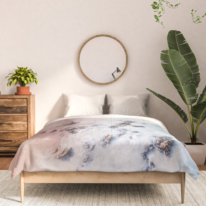 Aerial Beach Print - Pink Sand Beach - Ocean -  Sea Travel photography - Original Sea Bliss Comforter Gallery Image 3