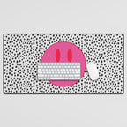 Cute Pink and Red Smiley Face on Black and White Background Desk Mat Gallery Image 1