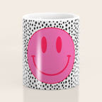 Cute Pink and Red Smiley Face on Black and White Background Coffee Mug Gallery Image 4