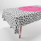 Cute Pink and Red Smiley Face on Black and White Background Tablecloth Gallery Image 1