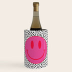 Cute Pink and Red Smiley Face on Black and White Background Wine Chiller Gallery Image 1