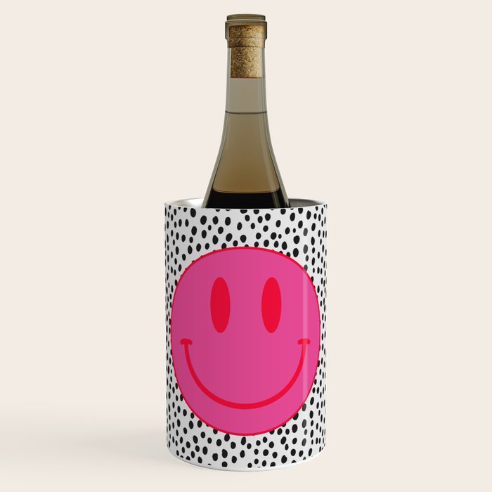 Cute Pink and Red Smiley Face on Black and White Background Wine Chiller Gallery Image 1