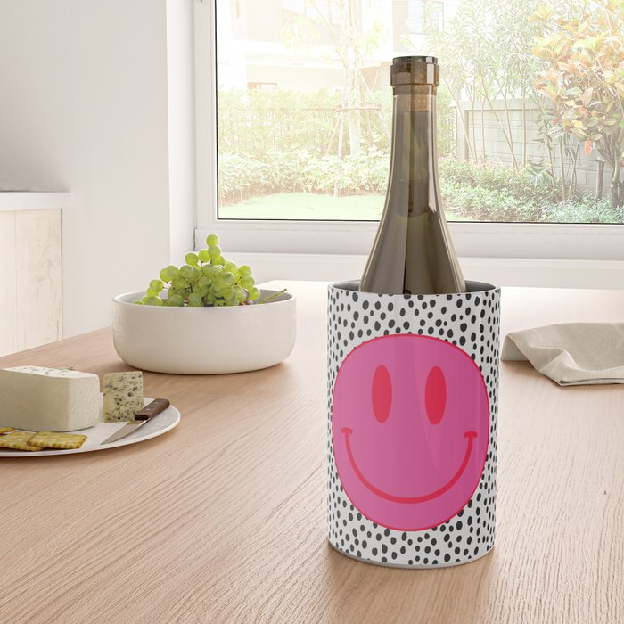 Cute Pink and Red Smiley Face on Black and White Background Wine Chiller Gallery Image 4