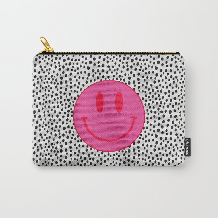 Cute Pink and Red Smiley Face on Black and White Background Carry All Pouch Gallery Image 1