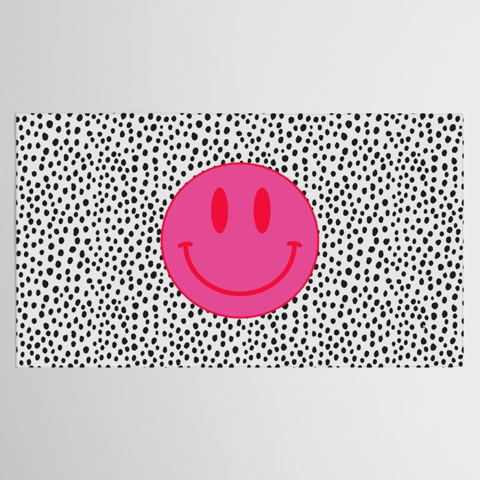 Cute Pink and Red Smiley Face on Black and White Background Tablecloth Gallery Image 2