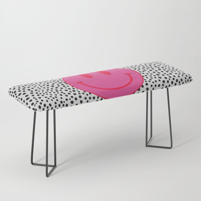 Cute Pink and Red Smiley Face on Black and White Background Bench Gallery Image 1