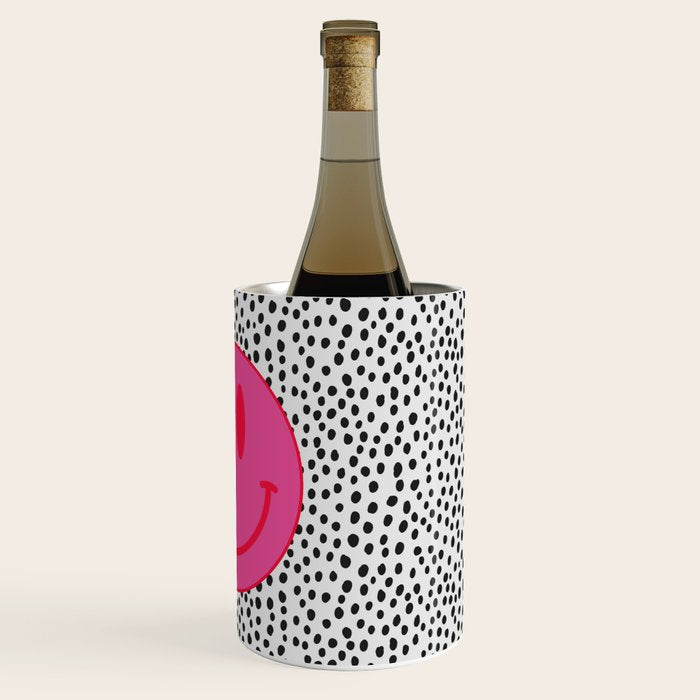 Cute Pink and Red Smiley Face on Black and White Background Wine Chiller Gallery Image 3