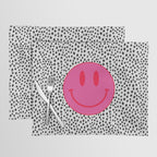 Cute Pink and Red Smiley Face on Black and White Background Placemat Gallery Image 1