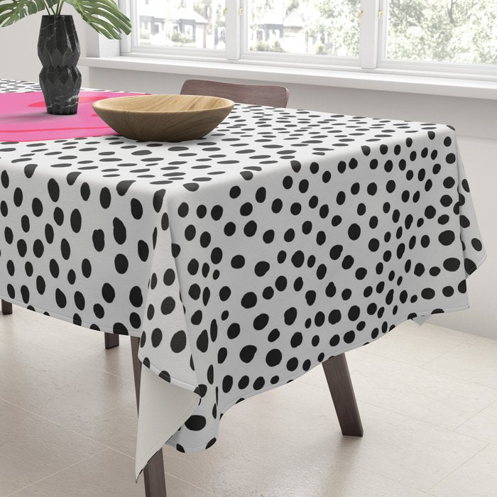 Cute Pink and Red Smiley Face on Black and White Background Tablecloth Gallery Image 3