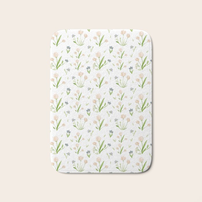 Watercolor Floral Pattern Botanical Design Bath Mat Gallery Image 1