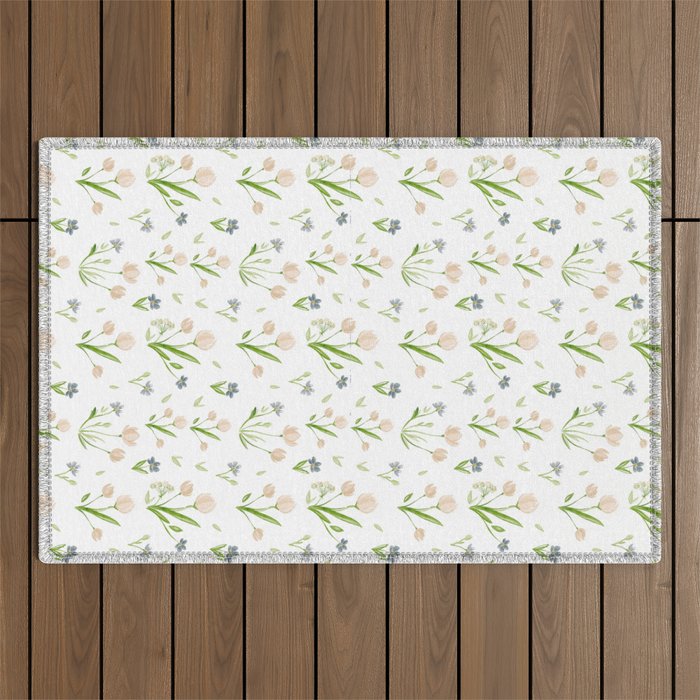 Watercolor Floral Pattern Botanical Design Outdoor Rug Gallery Image 1