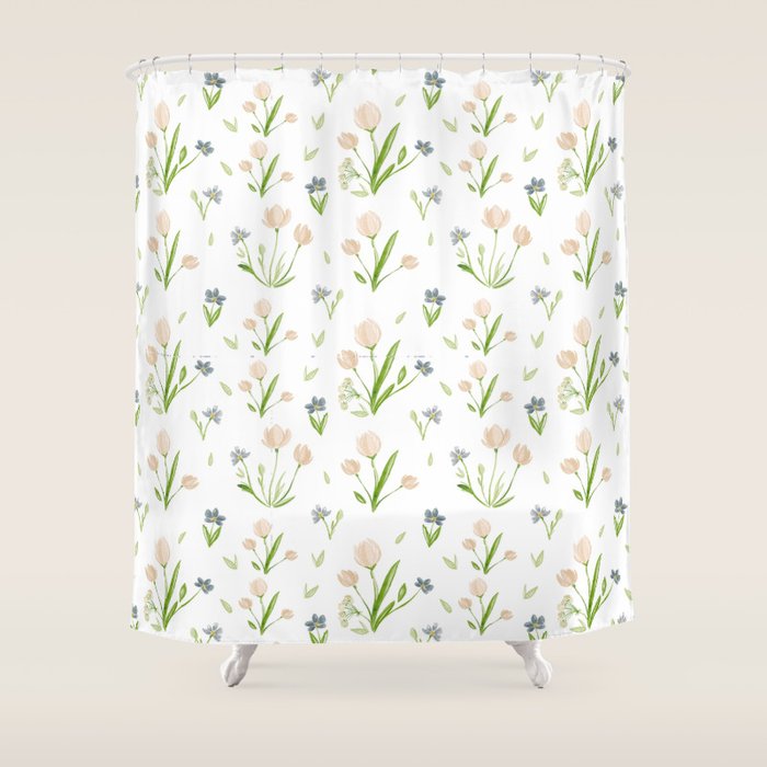 Watercolor Floral Pattern Botanical Design Shower Curtain Gallery Image 1