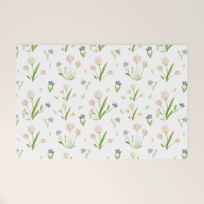 Watercolor Floral Pattern Botanical Design Welcome Mat