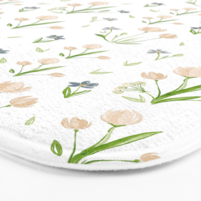 Watercolor Floral Pattern Botanical Design Bath Mat Gallery Image 3