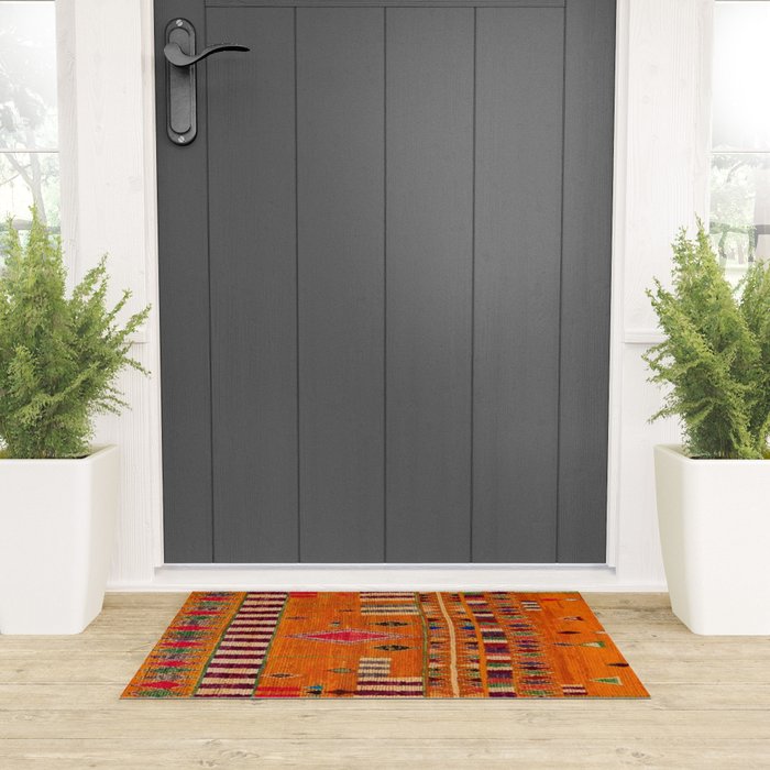 Orange Traditional Moroccan Design Welcome Mat Gallery Image 3