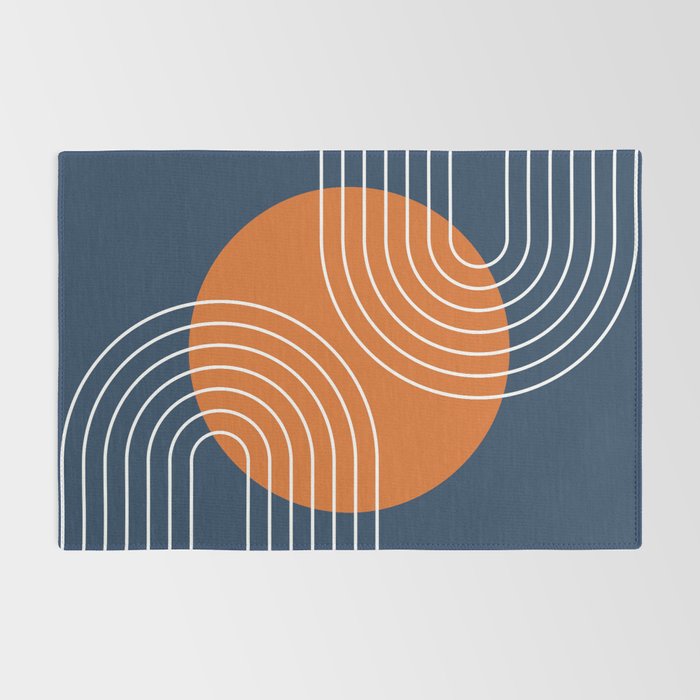 Mid Century Modern Geometric 161 Sun Rainbow abstract in Navy Blue Orange Rug Gallery Image 2