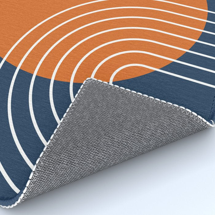 Mid Century Modern Geometric 161 Sun Rainbow abstract in Navy Blue Orange Rug Gallery Image 4
