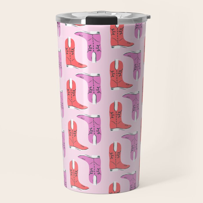 Western Cowboy Boots in red and pink Travel Mug Gallery Image 1
