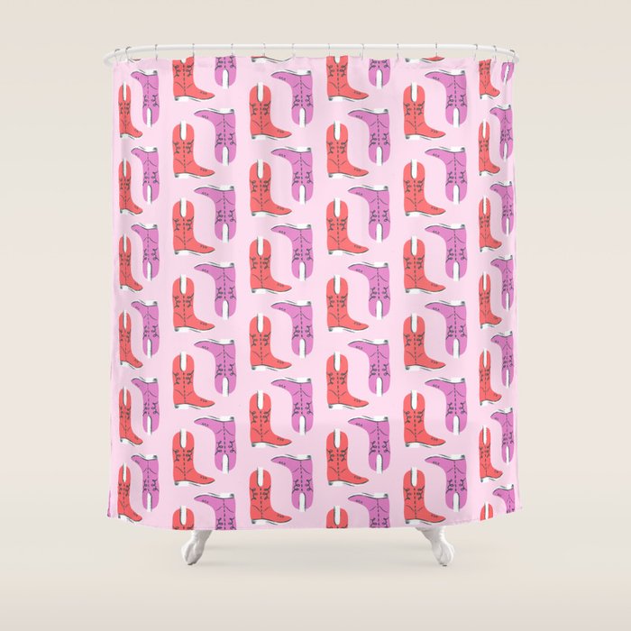 Western Cowboy Boots in red and pink Shower Curtain Gallery Image 1