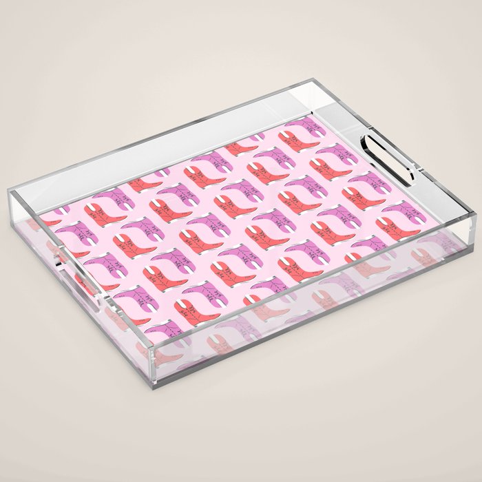 Western Cowboy Boots in red and pink Acrylic Tray Gallery Image 1