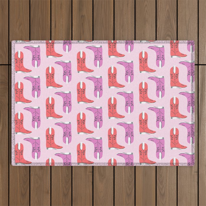 Western Cowboy Boots in red and pink Outdoor Rug Gallery Image 1