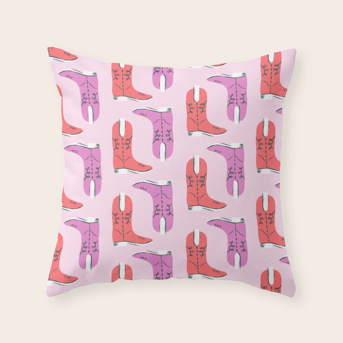 Western Cowboy Boots in red and pink Throw Pillow Gallery Image 6