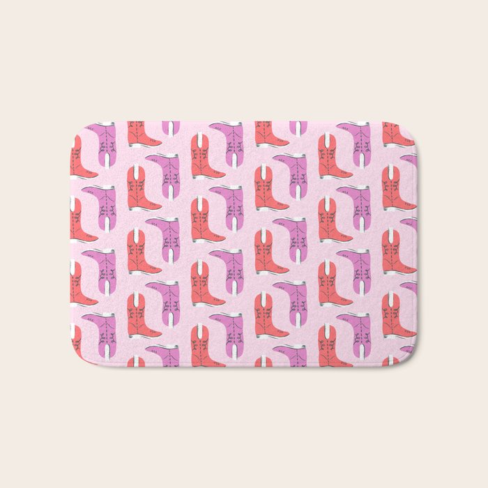Western Cowboy Boots in red and pink Bath Mat Gallery Image 1