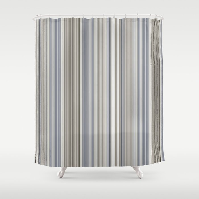 Blue grey Tan Stripes Shower Curtain Gallery Image 1