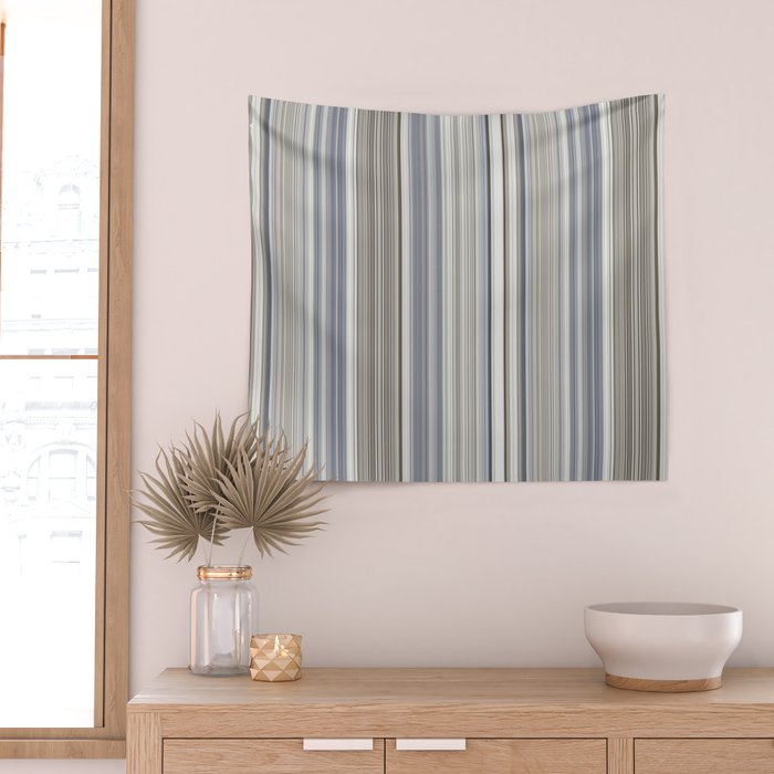 Blue grey Tan Stripes Wall Tapestry Gallery Image 2